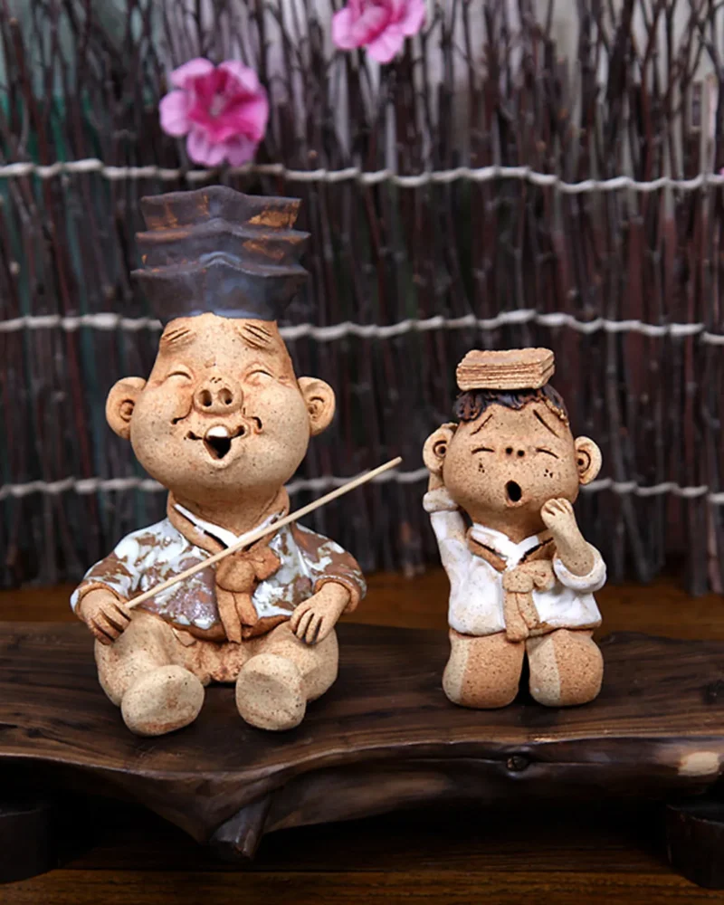 Korean Seodang Traditional Hanbok Ceramic Figurine Set